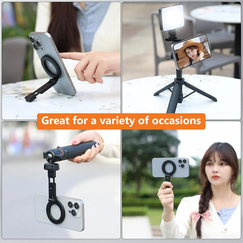 VRIG Magnetic Phone Holder Stand MagSafe Cold Shoe Tripod Mount w 1/4 Screw for iPhone Android Phone Desktop Live Streaming Vlog