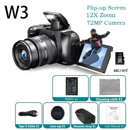 Digital Camera 4K 72MP 12X Optical Zoom UHD Professional photography Flash light Auto-Focus WIFI for INS Youtube Webcast