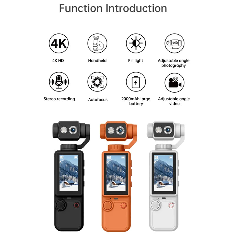 4K Vloging camera touch screen portable pocket action camera180° lens flip hand-held stabilizer fill light sports video cameras