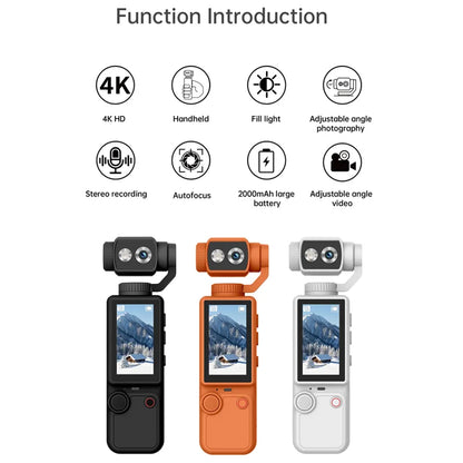 4K Vloging camera touch screen portable pocket action camera180° lens flip hand-held stabilizer fill light sports video cameras