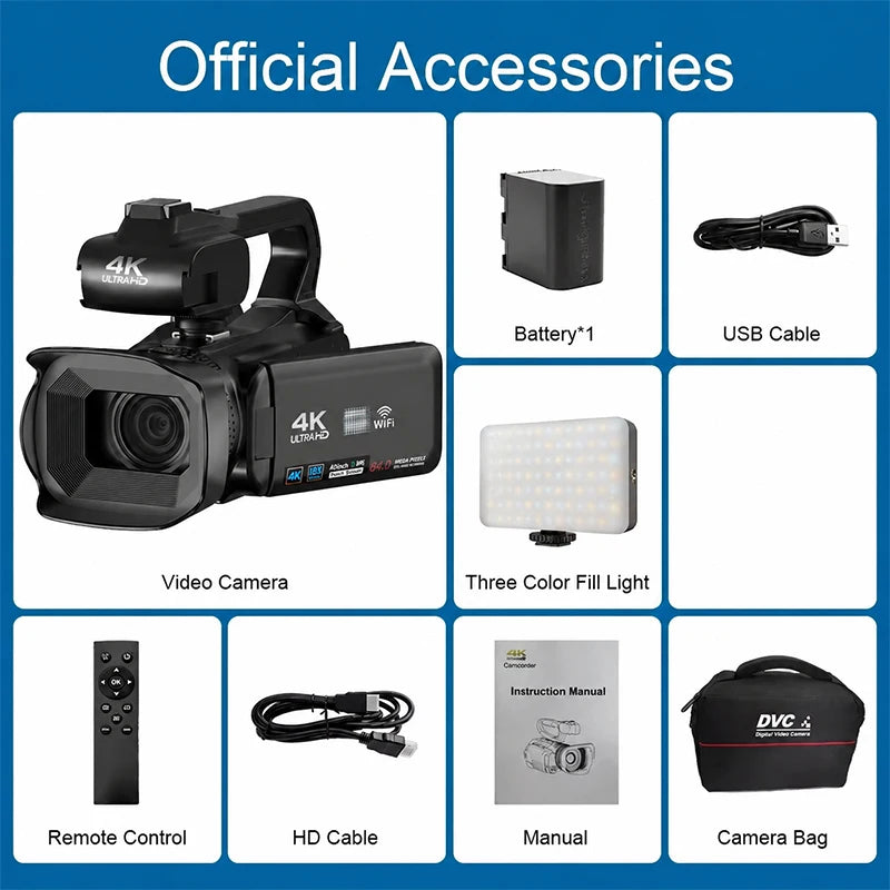 4K HD Video Cameras for Photography 64MP WiFi Livestream Webcam Camcorder 18X Digital Zoom Vlog Recording Camera for YouTube