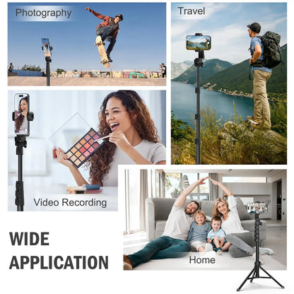 64”Phone & Camera Tripod with Remote and Phone Holder, Sturdy & Stable Height Adjustable Multi-Angle Shot Selfie Stick Tripod