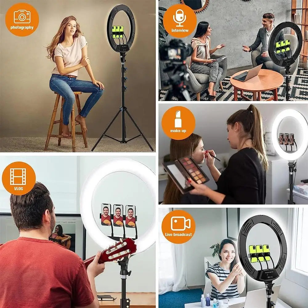 22 inch Ring Light 3000-6500K Color LED Video Ring Lamp with Phone Holder And Remote For MakeUp Youtube Photo Studio
