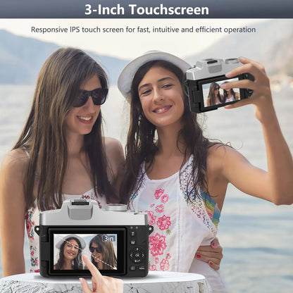 6K Digital Camera for Photography and Video Autofocus Anti-Shake 84MP YouTube Vlogging Camera 3'' 180° Flip Screen with Flash
