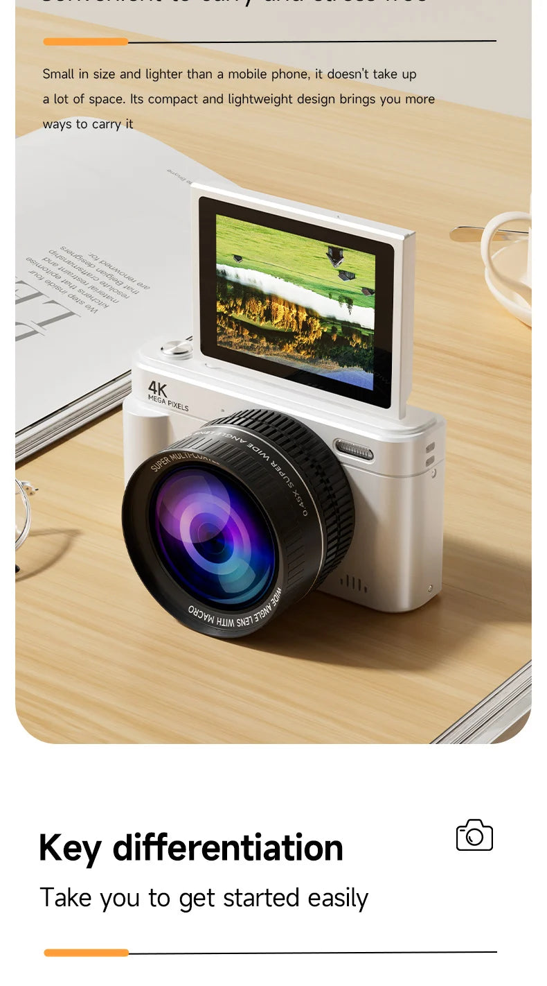 Digital Camera 4K 64MP HD 18X Zoom Autofocus Retro Compact Digital Camera with 2.8 Inch Screen for Travel Photography Vlogging
