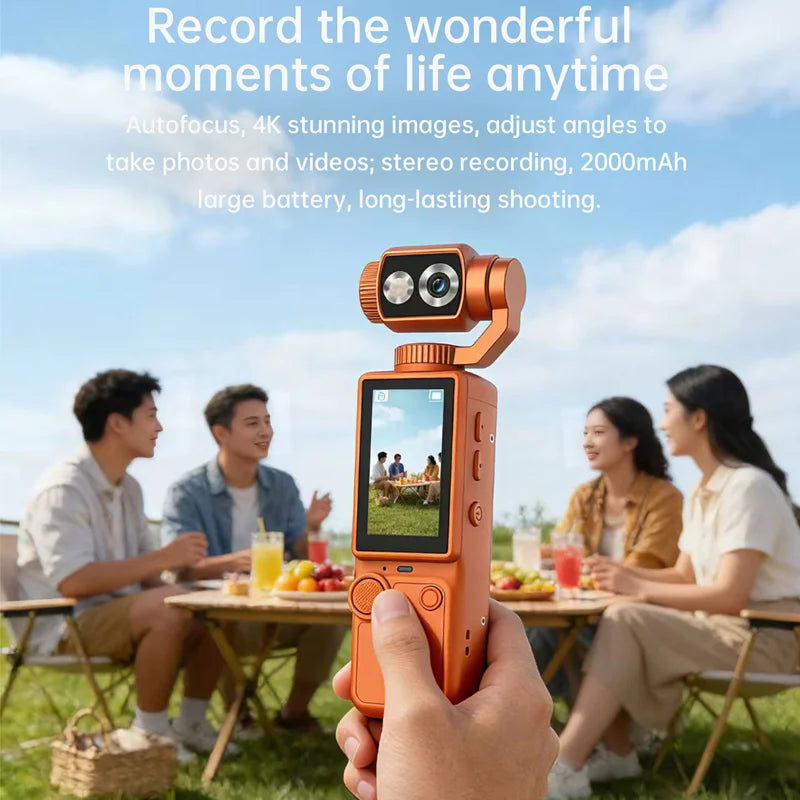4K Vloging camera touch screen portable pocket action camera180° lens flip hand-held stabilizer fill light sports video cameras