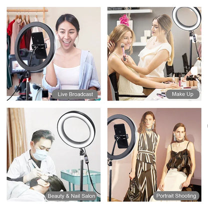 LED Selfie Ring Light 12 Inch Desktop Video YouTube Lamp Tripod Stand Dimmable RGB Photography Light Remote Control Soft Light