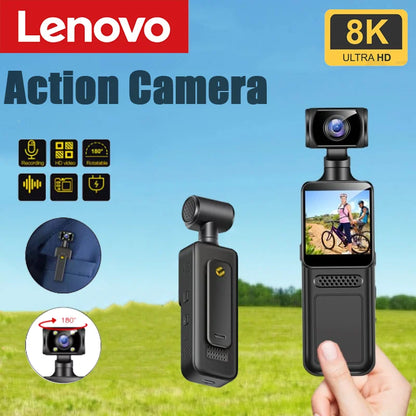Lenovo 2026New Handheld Pocket 8K HD Camera 180 ° Rotating Mini Portable Camera Wearable Night Vision Outdoor Sports Camera
