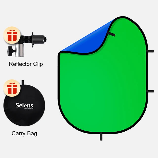Selens 2-In-1 Green Blue Screen Backdrop Chromakey 1.5x2/1x1.5M Foldable Reflector Background for Live Streaming Photo Studio