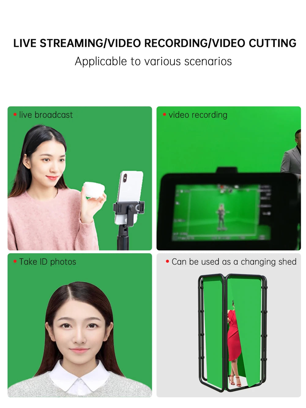 SH Green Screen 2.4X4M Collapsible Chroma Key Backdrop Wrinkle-Resistant Fabric Ultra-Quick Setup background removal for Stream