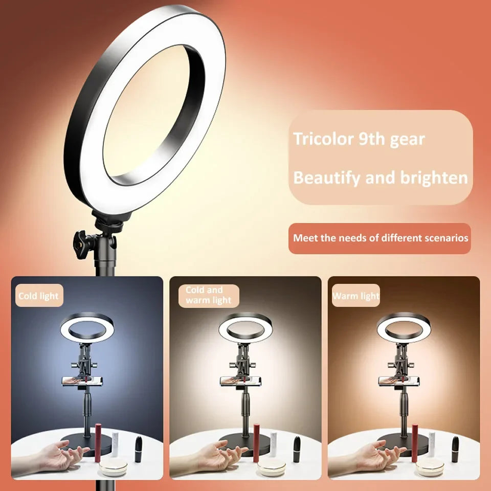 Ring Lamp Desktop Stand Lighting Professional Live Broadcast Fill Light For Nail Art With Tripod LED Ring Light Phone Holder