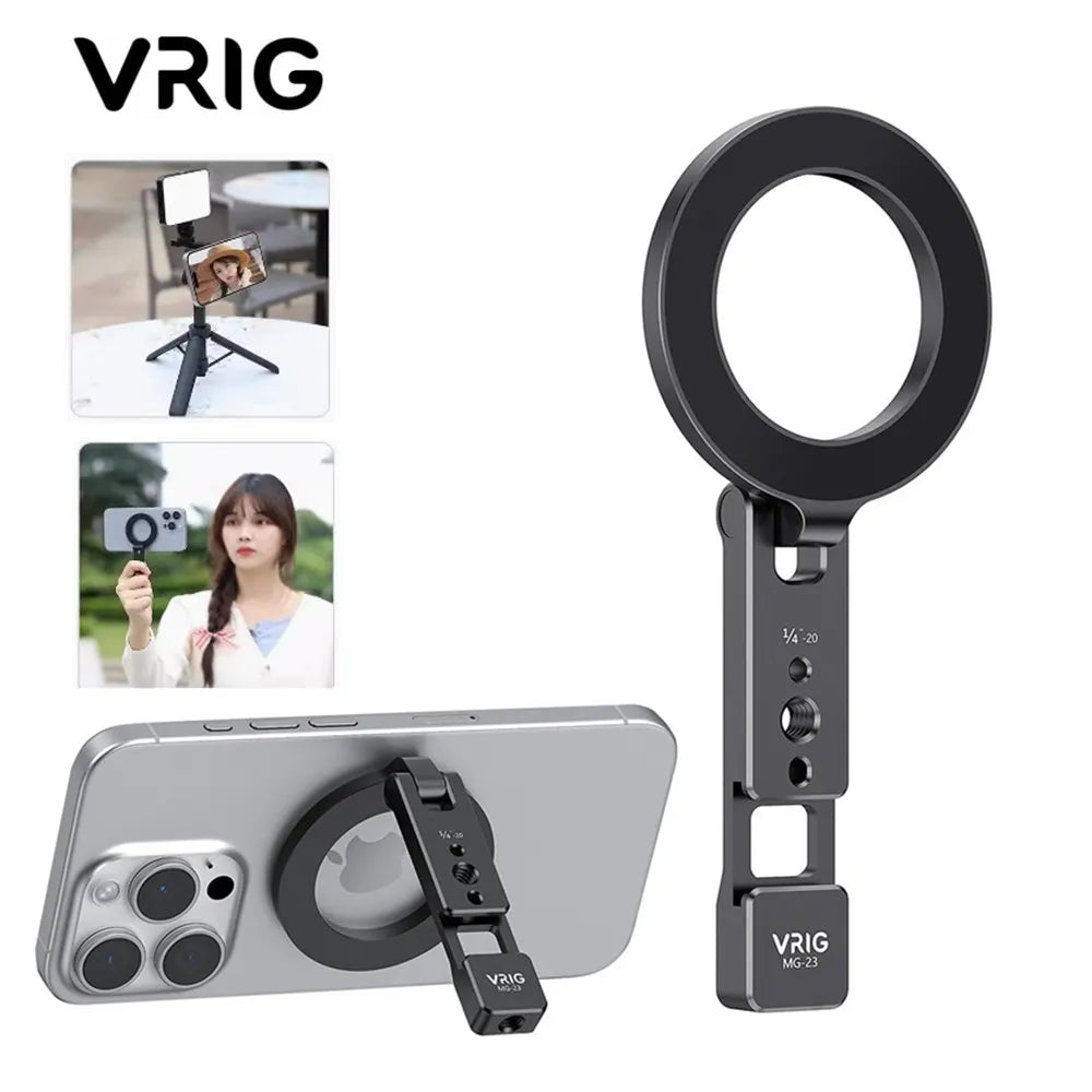 VRIG Magnetic Phone Holder Stand MagSafe Cold Shoe Tripod Mount w 1/4 Screw for iPhone Android Phone Desktop Live Streaming Vlog