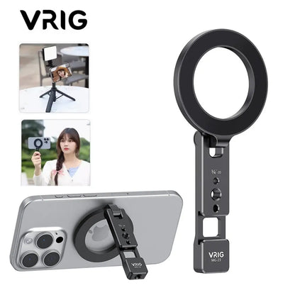 VRIG Magnetic Phone Holder Stand MagSafe Cold Shoe Tripod Mount w 1/4 Screw for iPhone Android Phone Desktop Live Streaming Vlog