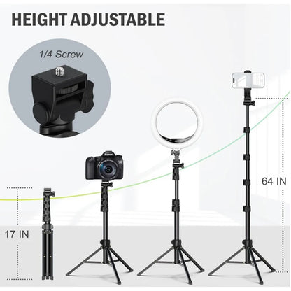 64”Phone & Camera Tripod with Remote and Phone Holder, Sturdy & Stable Height Adjustable Multi-Angle Shot Selfie Stick Tripod