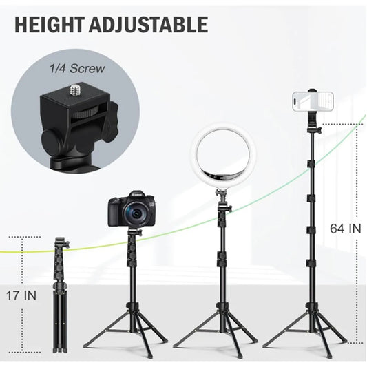 64”Phone & Camera Tripod with Remote and Phone Holder, Sturdy & Stable Height Adjustable Multi-Angle Shot Selfie Stick Tripod
