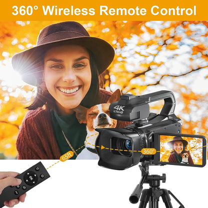 64MP 4K Camcorder 4.0 Inch 270° Rotate Touch Screen 18X 4K UHD Professional Digital Video Camera Youtube Livestream Wifi Webcam