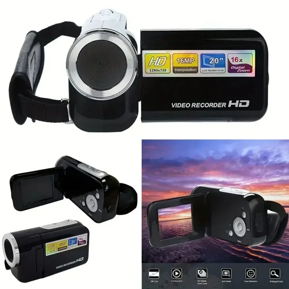 Mini Video DV Camcorder, 16MP 2 Inch LCD Digital Camera with LED Flash, Handheld Portable Home Outdoor Video Recorder Gift