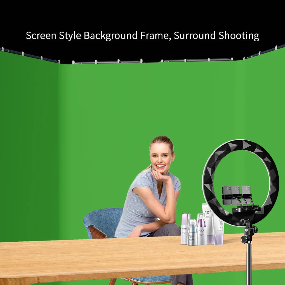 SH Green Screen 2.4X4M Collapsible Chroma Key Backdrop Wrinkle-Resistant Fabric Ultra-Quick Setup background removal for Stream