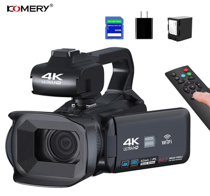 64MP 4K Camcorder 4.0 Inch 270° Rotate Touch Screen 18X 4K UHD Professional Digital Video Camera Youtube Livestream Wifi Webcam