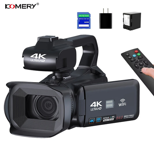 64MP 4K Camcorder 4.0 Inch 270° Rotate Touch Screen 18X 4K UHD Professional Digital Video Camera Youtube Livestream Wifi Webcam