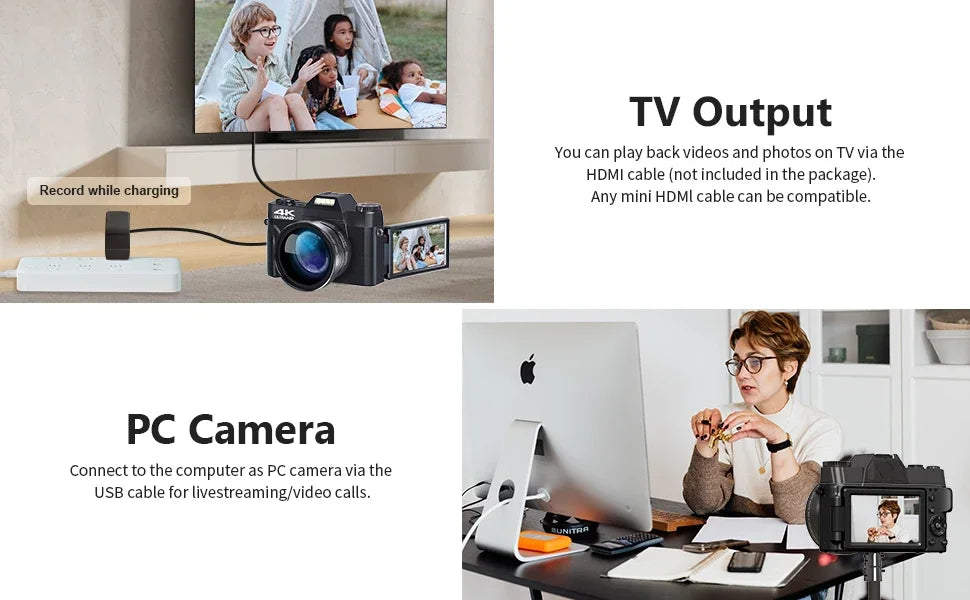 4K Compact Digital Photography Camera 16X 48MP Electronic Image Stabilization vlog Tiktok Ins Youtube Camcorder 3" Flip Screen