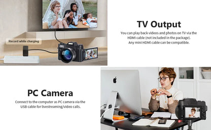 4K Compact Digital Photography Camera 16X 48MP Electronic Image Stabilization vlog Tiktok Ins Youtube Camcorder 3" Flip Screen