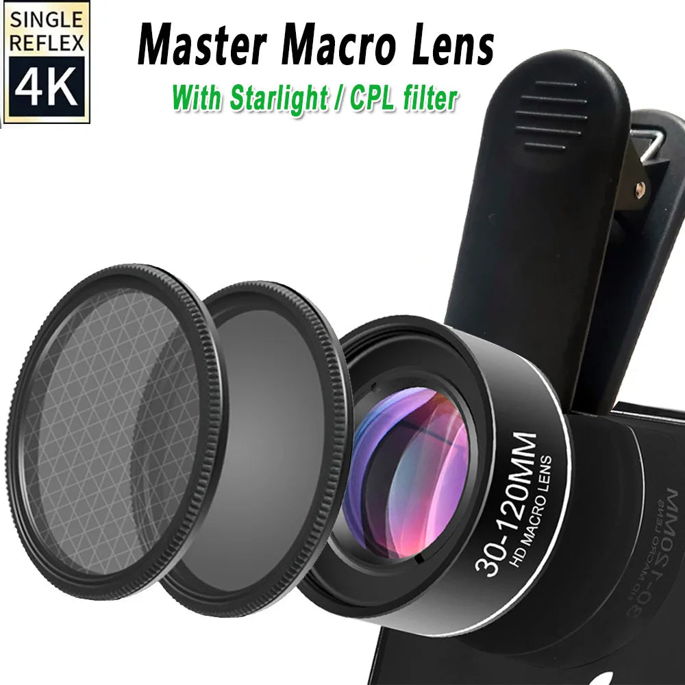 30-120mm Macro Lens Long Distance Professional Universal Clip Camera Photo Lens CPL Star Filters for iPhone XIAOMI HUAWEI Mobile