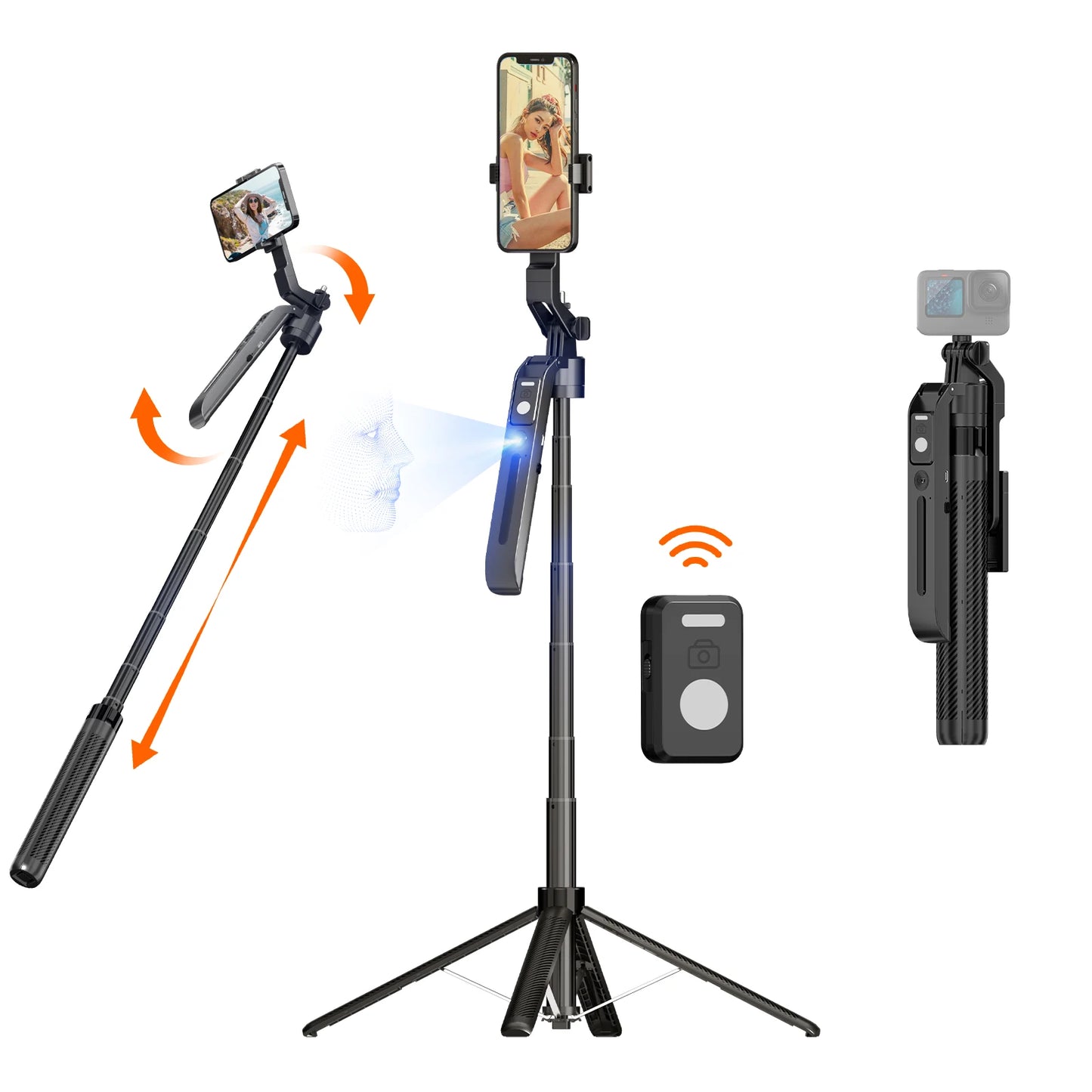 360° AI Face Tracking Gimbal Stabilizer Anti-Shake Telescopic Selfie Stick Tripod Phone Holder Smartphone Vlog Live Photography