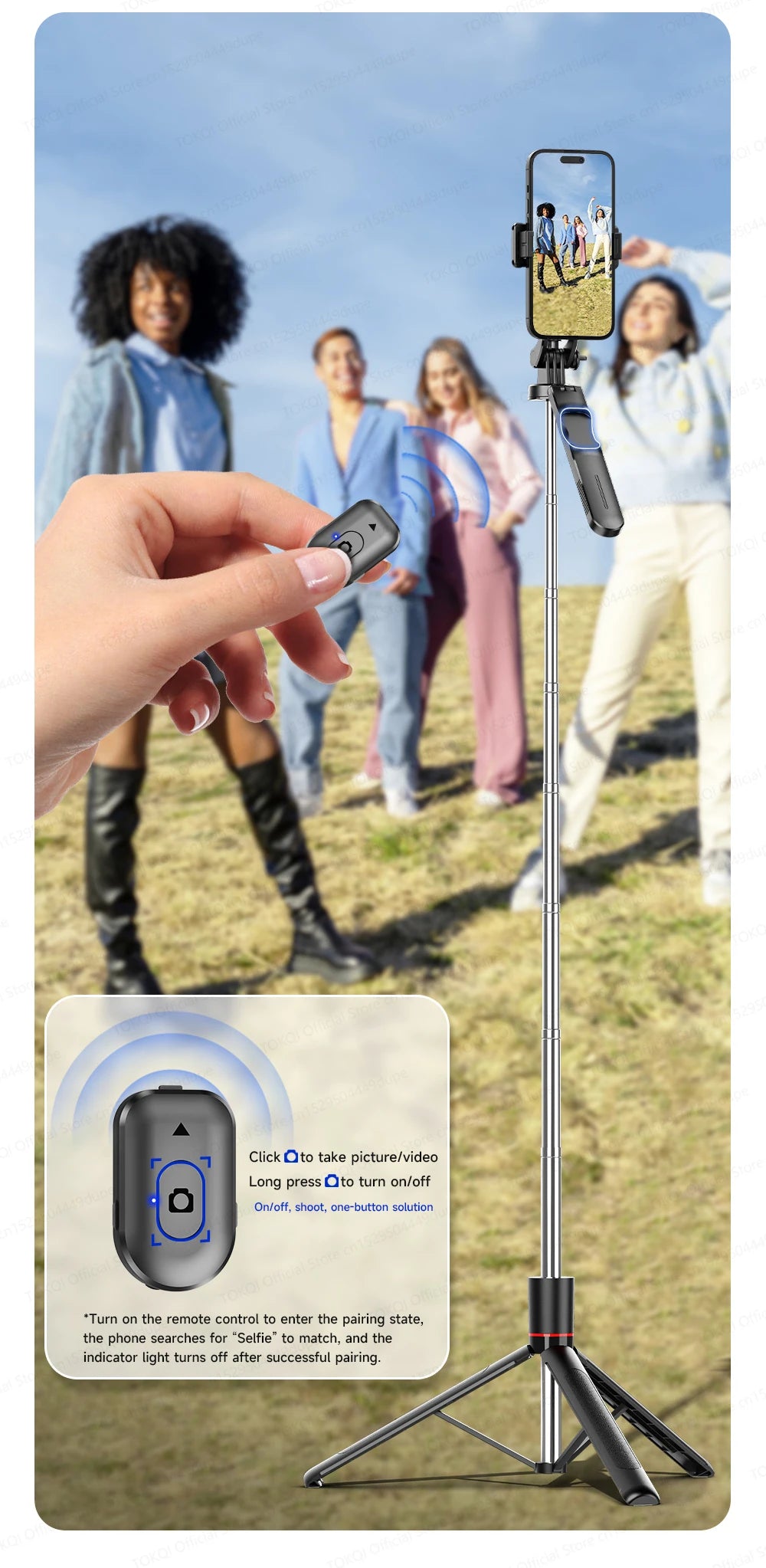 F16 Tripod 1/4'' Interface Extendable Selfie Stick for Smartphone 360° Rotat Shooting Vlog Video Live Broadcast Film with Remote