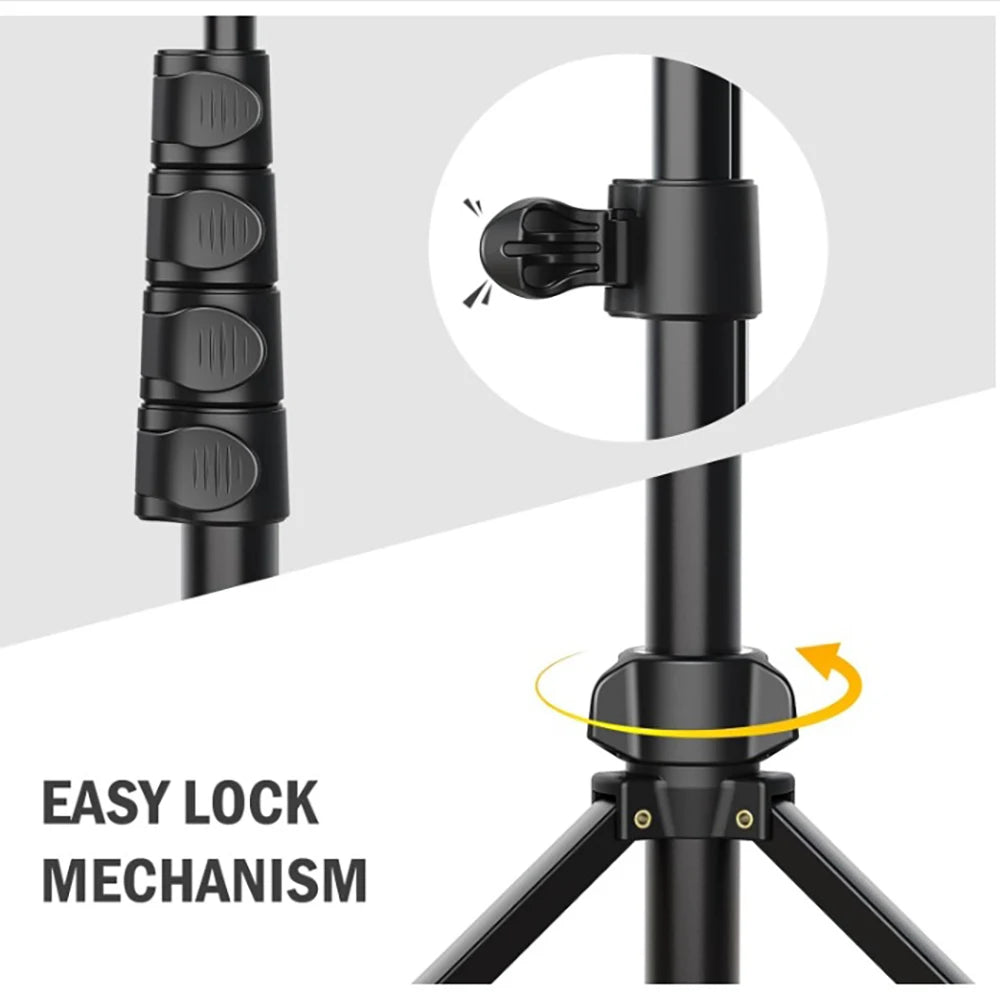 64”Phone & Camera Tripod with Remote and Phone Holder, Sturdy & Stable Height Adjustable Multi-Angle Shot Selfie Stick Tripod