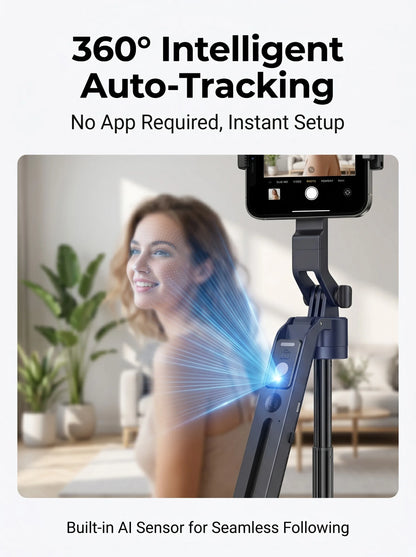 360° AI Face Tracking Gimbal Stabilizer Anti-Shake Telescopic Selfie Stick Tripod Phone Holder Smartphone Vlog Live Photography