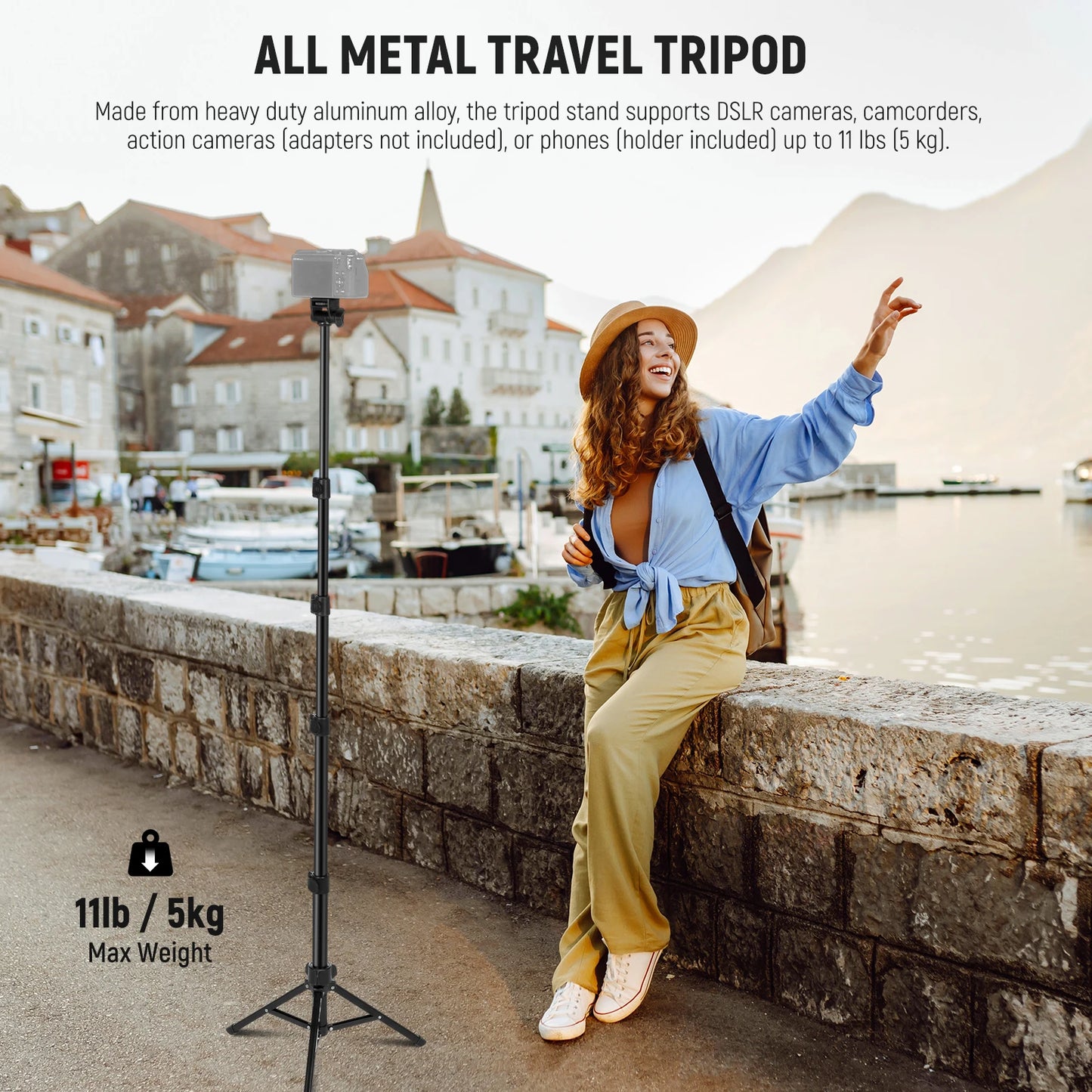NEEWER Basic Phone Tripod for iPhone & Camera w/Remote & Phone Holder, 66" Metal Selfie Stick Travel Vlog Cell Phone Stand f