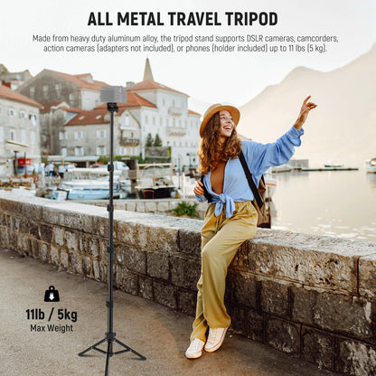NEEWER Basic Phone Tripod for iPhone & Camera w/Remote & Phone Holder, 66" Metal Selfie Stick Travel Vlog Cell Phone Stand f