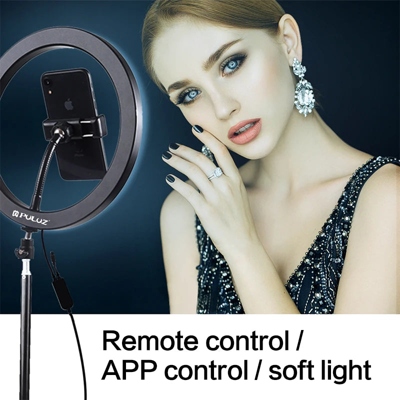 LED Selfie Ring Light 12 Inch Desktop Video YouTube Lamp Tripod Stand Dimmable RGB Photography Light Remote Control Soft Light