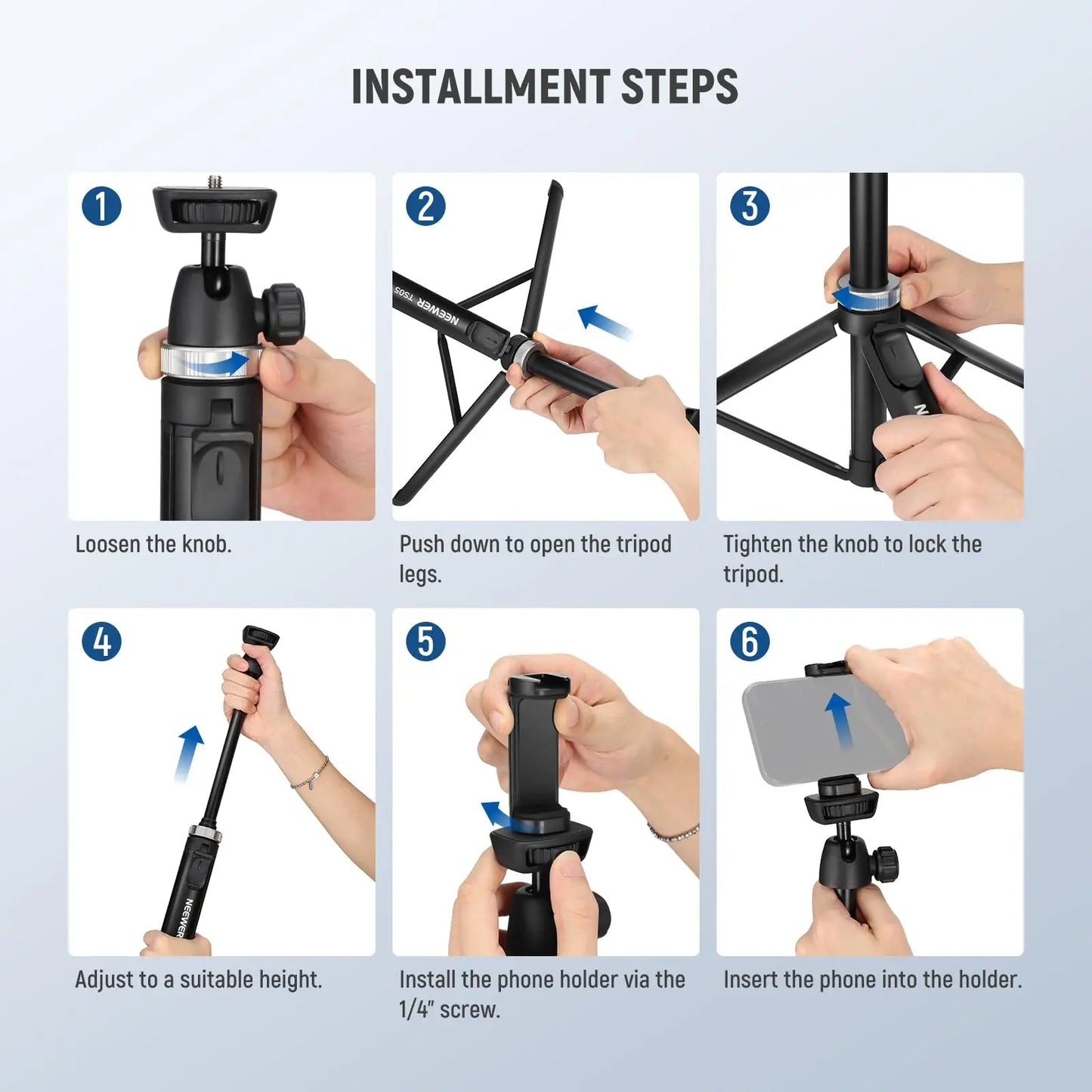 NEEWER Phone Tripod for Cell Phone Camera Remote 62.9" All Metal Selfie Stick Travel Vlog Tripod Stand for iPhone with Holder