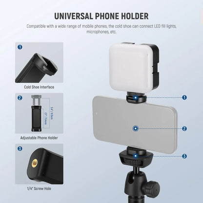 NEEWER Phone Tripod for Cell Phone Camera Remote 62.9" All Metal Selfie Stick Travel Vlog Tripod Stand for iPhone with Holder