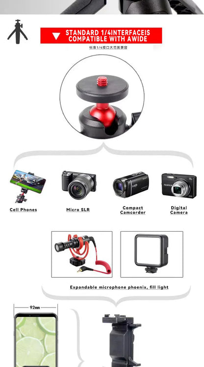 MT-08 Foldable Tripod For Phone Mini Portable Selfie Stick With 1/4" Screw Ballhead Universal For Action Camera DSLR Accessories