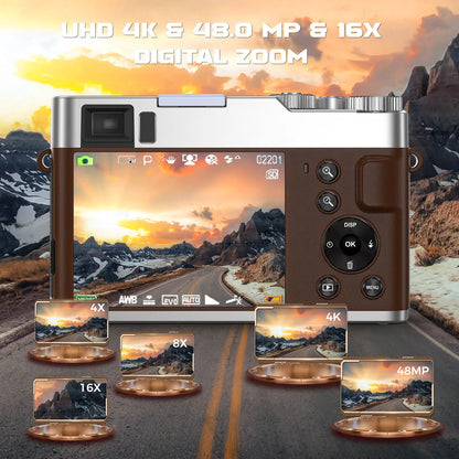 9PC 4K Digital Camera, 48MP Vlog , 16X Zoom, Auto Focus, 2.8'' Screen Photography Travel Selfie Household Professional Camera.