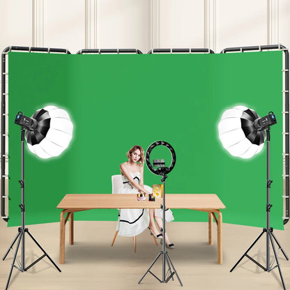 SH Green Screen 2.4X4M Collapsible Chroma Key Backdrop Wrinkle-Resistant Fabric Ultra-Quick Setup background removal for Stream