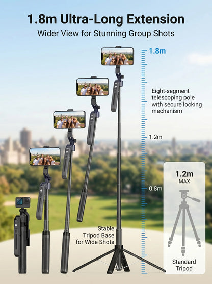 360° AI Face Tracking Gimbal Stabilizer Anti-Shake Telescopic Selfie Stick Tripod Phone Holder Smartphone Vlog Live Photography