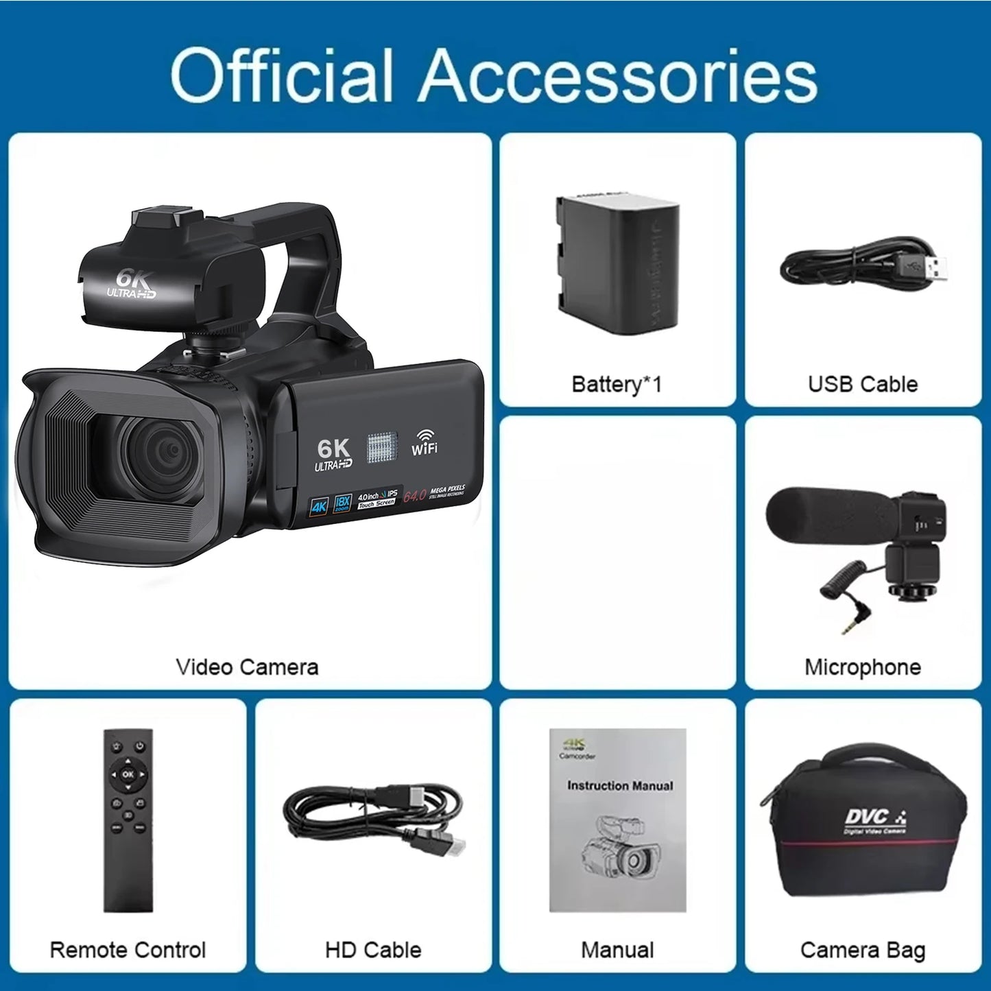 4K 60FPS Professional Camcorder for Photography 64MP WiFi Livestream Webcam Video Cameras 18X Digital Zoom YouTube Vlog Recorder