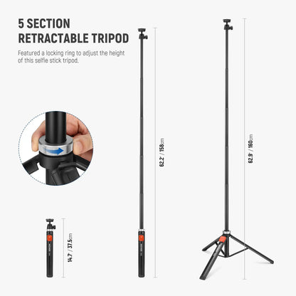 NEEWER Phone Tripod for Cell Phone Camera Remote 62.9" All Metal Selfie Stick Travel Vlog Tripod Stand for iPhone with Holder