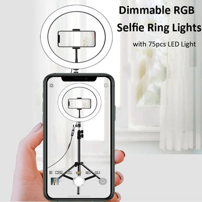 LED Selfie Ring Light 12 Inch Desktop Video YouTube Lamp Tripod Stand Dimmable RGB Photography Light Remote Control Soft Light