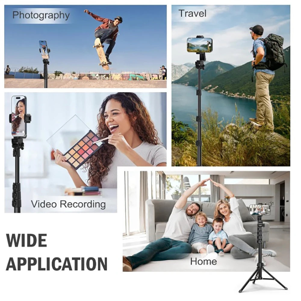 64”Phone & Camera Tripod with Remote and Phone Holder, Sturdy & Stable Height Adjustable Multi-Angle Shot Selfie Stick Tripod
