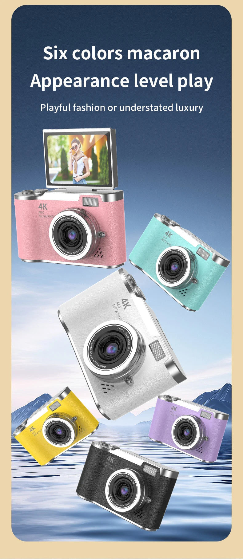 Digital Camera 4K 48MP Photography Camera Video Camcorder Rechargeable Cameras 2.4 inch Screen Camcorder for Kid Adult Beginners