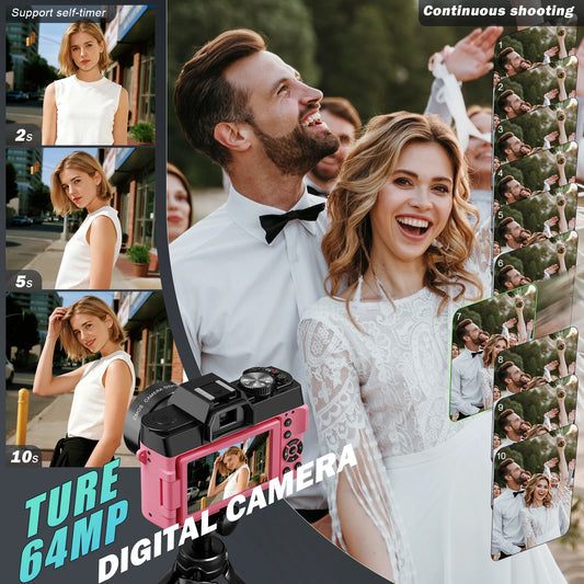 Professional Digital Camera 64MP&8K Video/Vlog Photography for Girls with App Control AF Focus Travel Camera Beginners Gifts