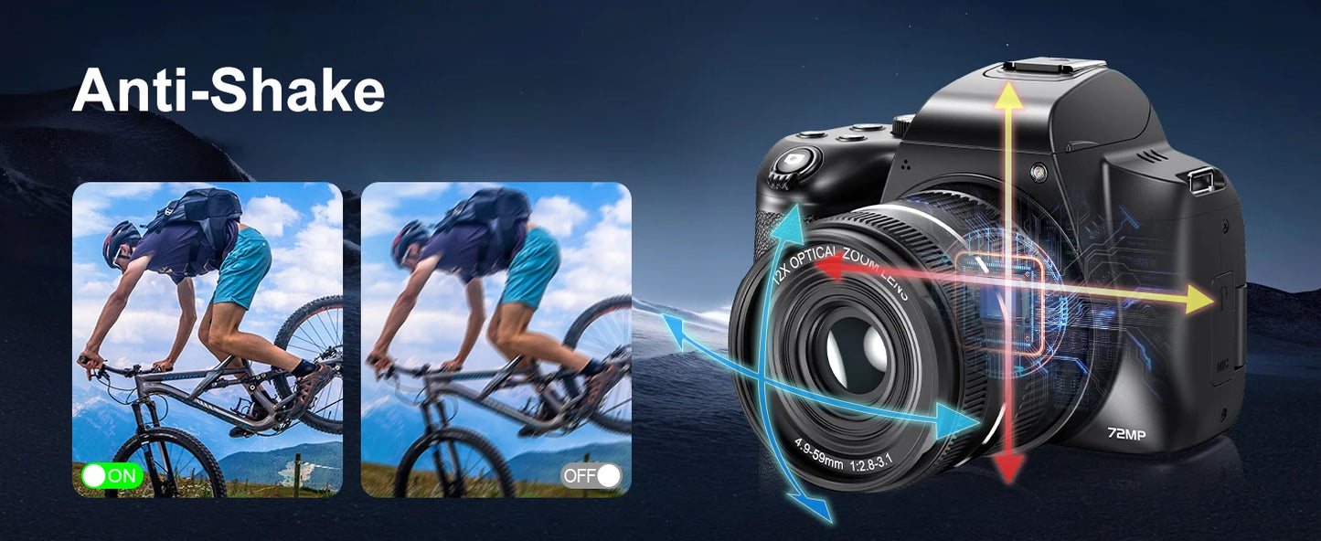 4K Digital Camera Professional photography 12X Optical Zoom 72MP Auto-Focus WIFI Flash Light For Tiktok Ins Youtube Webcast
