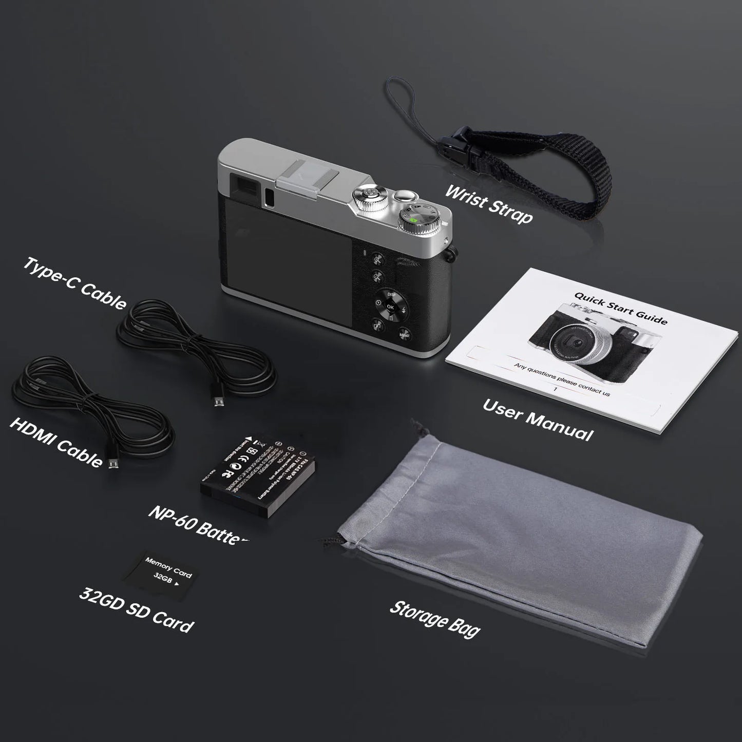 9PC 4K Digital Camera, 48MP Vlog , 16X Zoom, Auto Focus, 2.8'' Screen Photography Travel Selfie Household Professional Camera.