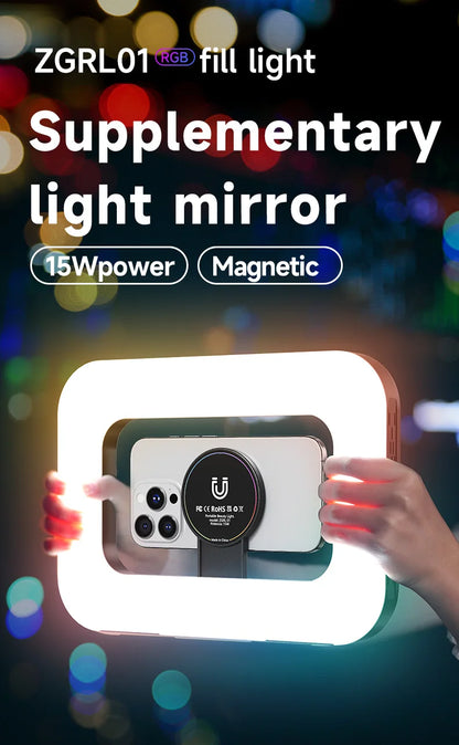 RGB Magnetic Handheld Ring Fill Light - Rechargeable for Phone Live Streaming, Photography, Desktop & Camera Cage Selfie Lightin