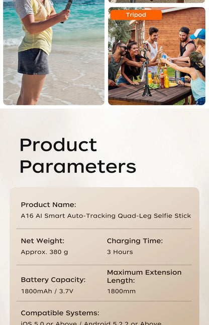 360° AI Face Tracking Gimbal Stabilizer Anti-Shake Telescopic Selfie Stick Tripod Phone Holder Smartphone Vlog Live Photography